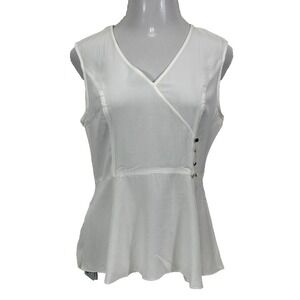 JNSQ Louisa Top Women's Size 4 NWT White Sleeveless Back Zip Black Buttons